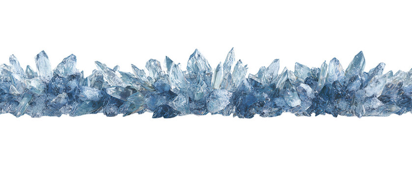 A decorative border of icy shards in jagged form with clear cool highlights, isolated on transparent background.
