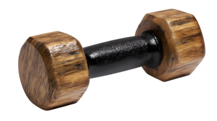 Unique wooden dumbbell offers a natural way to workout and sculpt a strong physique in style isolated on white background