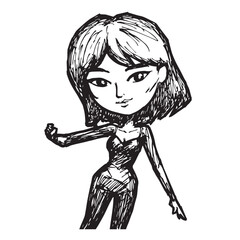 Beautiful Woman Doodle Black and White Illustration Fashion Girl Portrait Line Art Sketch Vector