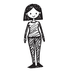 Beautiful Woman Doodle Black and White Illustration Fashion Girl Portrait Line Art Sketch Vector