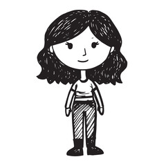 Beautiful Woman Doodle Black and White Illustration Fashion Girl Portrait Line Art Sketch Vector