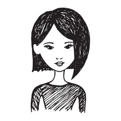 Beautiful Woman Doodle Black and White Illustration Fashion Girl Portrait Line Art Sketch Vector