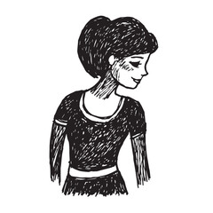 Beautiful Woman Doodle Black and White Illustration Fashion Girl Portrait Line Art Sketch Vector