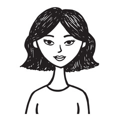 Beautiful Woman Doodle Black and White Illustration Fashion Girl Portrait Line Art Sketch Vector