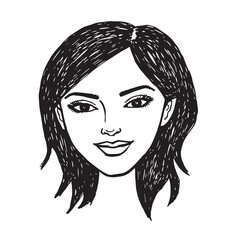 Beautiful Woman Doodle Black and White Illustration Fashion Girl Portrait Line Art Sketch Vector