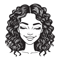 Beautiful Woman Doodle Black and White Illustration Fashion Girl Portrait Line Art Sketch Vector