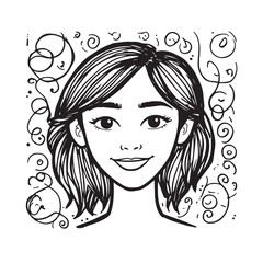 Beautiful Woman Doodle Black and White Illustration Fashion Girl Portrait Line Art Sketch Vector