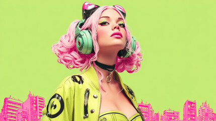 Fashion party dj girl in stylish look.