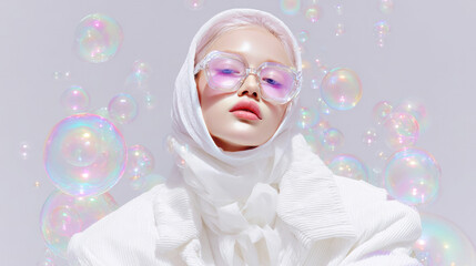 Fashion woman in stylish white look.