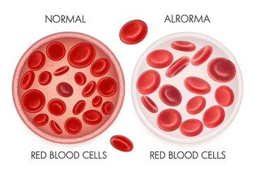 Fototapeta premium Comparison of Normal Red Blood Cells with Abnormal Red Blood Cells in a Microscopic View anemia blood disorder