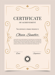 Certificate Template Business Training Achievement with Elegant and Vintage elements. Certificate Awards layout. Vector illustration.