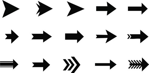 Dynamic collection of modern black arrows pointing forward for direction and progress