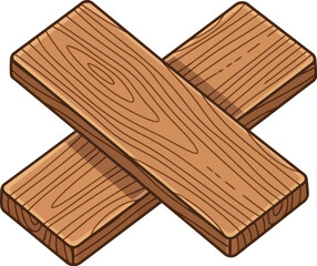 Rustic wooden planks crossed together isolated isometric view natural grain textured material construction or decor element vector