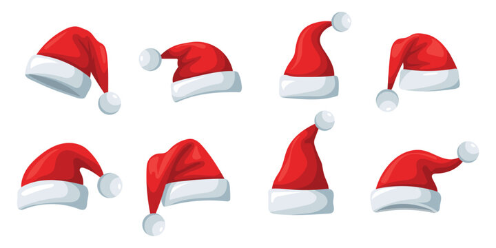 Christmas hat. Christmas hat set. Christmas decoration. Santa hat. Vector Illustration. - Powered by Adobe