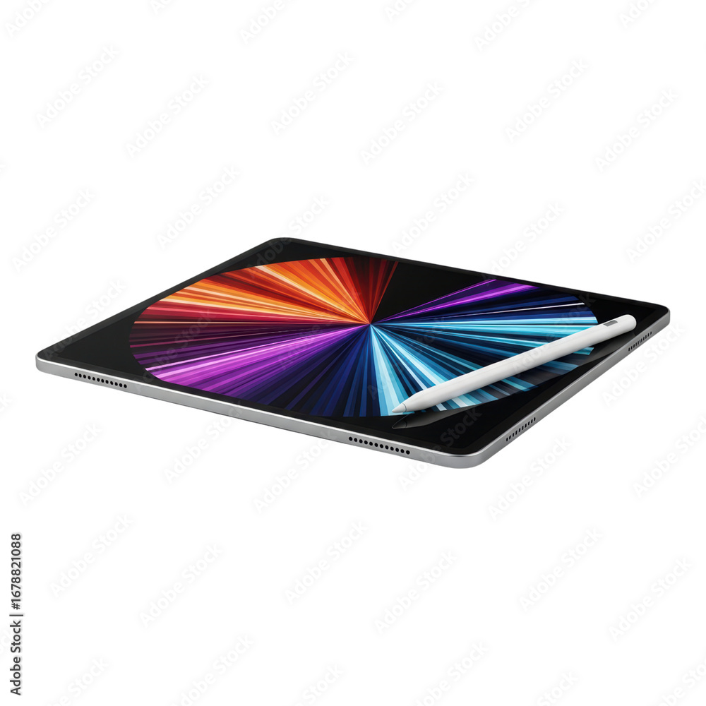 Aufkleber modern tablet with pencil on transparent background displaying vibrant circular design