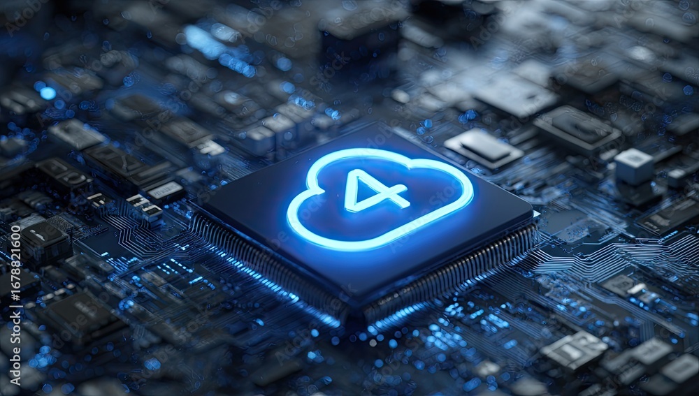 Aufkleber glowing cloud computing symbol on a central processor unit chip.