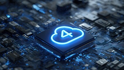 Glowing Cloud Computing Symbol on a Central Processor Unit Chip.