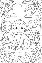 Coloring for children and adults, coloring of the animal world, monkey.