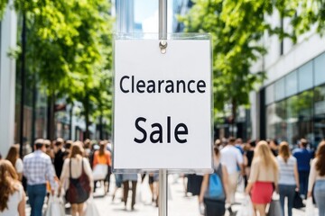 Bustling cityscape during major clearance sale in busy shopping district