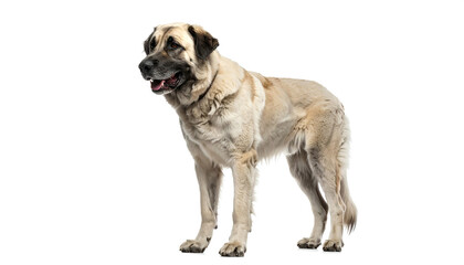 Obraz premium Anatolian shepherd standing alert with thick fur against white backdrop
