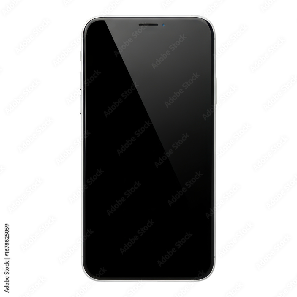 Poster modern black smartphone displaying blank screen in vertical orientation