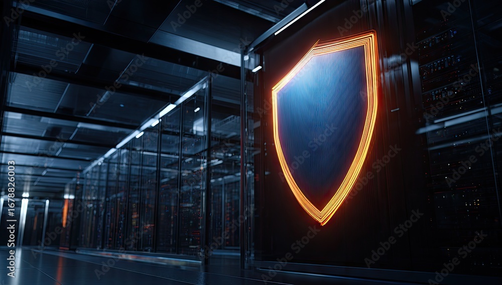 Aufkleber secure data center with glowing shield graphic.