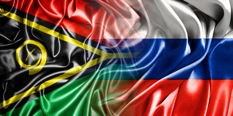 The national flags of Russia and Vanuatu are combined into one and placed side by side on a...