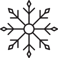Simple geometric snowflake icon with clean lines and a central circle