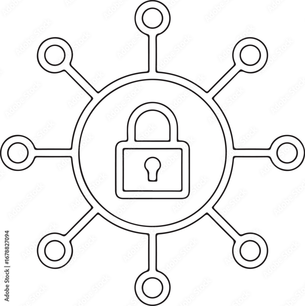 Aufkleber digital network security concept with centralized padlock icon and connected nodes