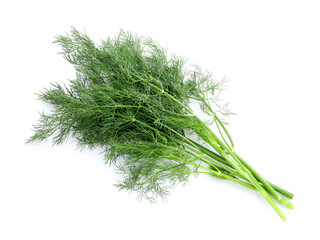 Bunch of fresh dill isolated on white, top view