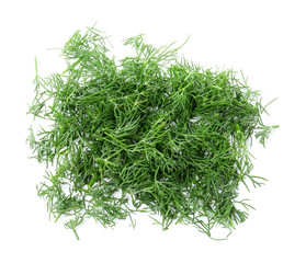 Pile of fresh cut dill isolated on white, top view