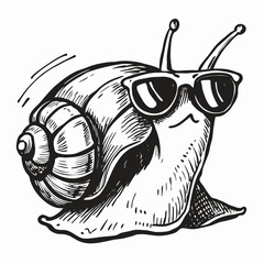 Cool Snail Wearing Sunglasses: Hand-Drawn Illustration