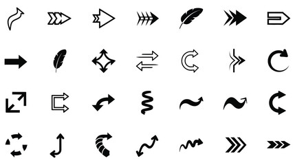 Collection of various hand drawn arrow shapes and directions isolated on white background for graphic design and user interface elements
