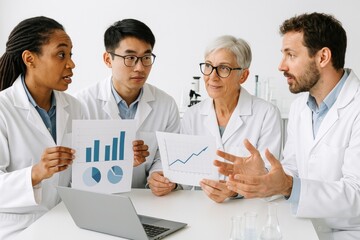 Fototapeta premium Diverse scientists discussing data.