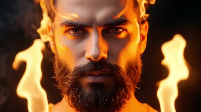 Handsome man with fire