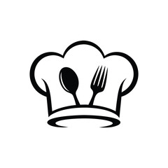 Chef Hat Spoon and Fork Minimalist on White Background