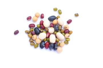 Soybean in spoon on white background, soy beans on white 