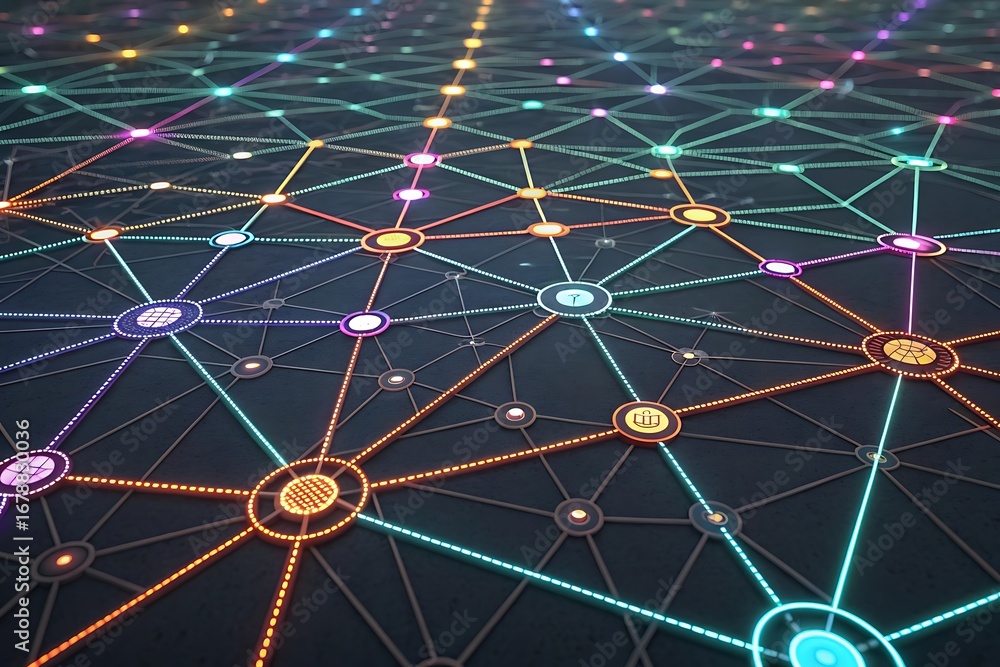 Aufkleber abstract network of glowing nodes and connecting lines representing data or communication technology