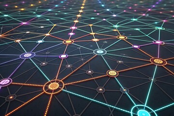 Abstract Network of Glowing Nodes and Connecting Lines Representing Data or Communication technology