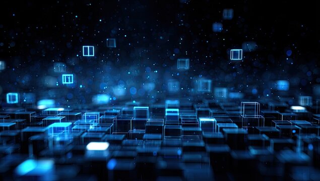 Futuristic Technology Background with Glowing Data Blocks.
