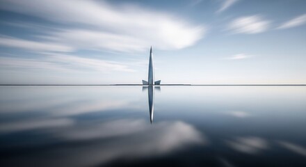 Lahta Center's Reflection: A Modern Architectural Marvel Mirrored in Still Waters Under a Cloudy Sky