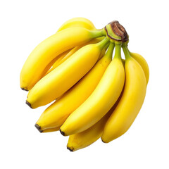 Bunch of ripe yellow bananas isolated on transparent background, ready to eat