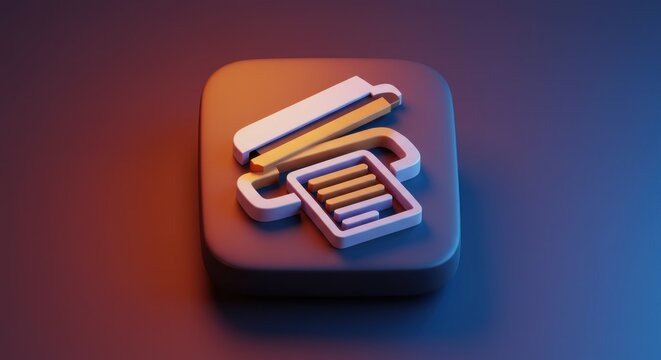 3D icon of a printer with paper on a rounded square base