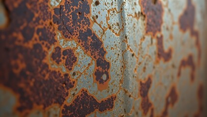 Close-up of rusted metal surface with abstract weathered patterns, creating a warm and textured visual.