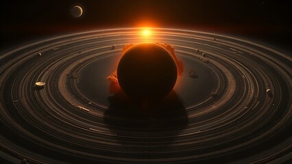 Obraz premium A fading solar system model with the sun dimming to black in deep space.