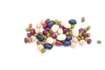 Top view of a beans ingredients on white background 