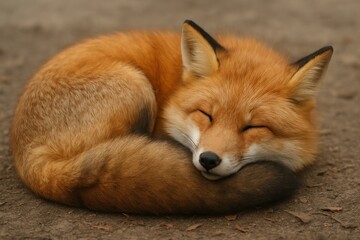 Obraz premium Sleeping fox curled peacefully.