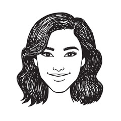 Beautiful Woman Doodle Black and White Illustration Fashion Girl Portrait Line Art Sketch Vector