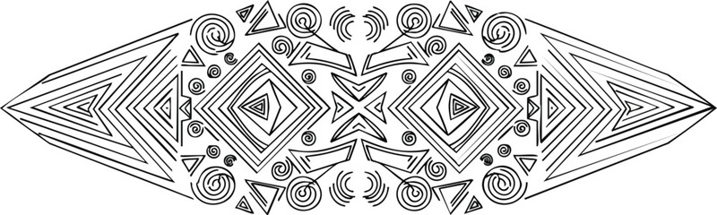 Striking geometric pattern with intricate black line art on white background