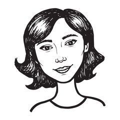 Beautiful Woman Doodle Black and White Illustration Fashion Girl Portrait Line Art Sketch Vector